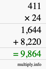 How to calculate 411 times 24 using long multiplication How to calculate 411 times 24 using long multiplication