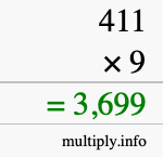 How to calculate 411 times 9 using long multiplication How to calculate 411 times 9 using long multiplication