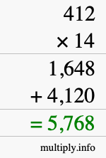 How to calculate 412 times 14 using long multiplication How to calculate 412 times 14 using long multiplication