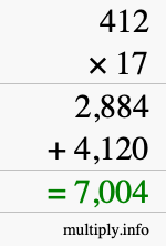 How to calculate 412 times 17 using long multiplication