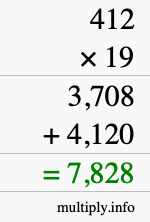 How to calculate 412 times 19 using long multiplication How to calculate 412 times 19 using long multiplication