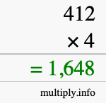 How to calculate 412 times 4 using long multiplication How to calculate 412 times 4 using long multiplication