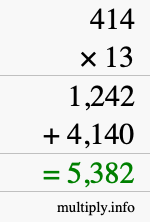 How to calculate 414 times 13 using long multiplication How to calculate 414 times 13 using long multiplication