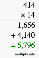 How to calculate 414 times 14 using long multiplication How to calculate 414 times 14 using long multiplication