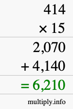 How to calculate 414 times 15 using long multiplication How to calculate 414 times 15 using long multiplication