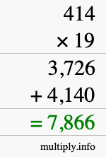 How to calculate 414 times 19 using long multiplication How to calculate 414 times 19 using long multiplication