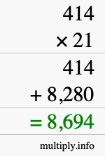 How to calculate 414 times 21 using long multiplication How to calculate 414 times 21 using long multiplication