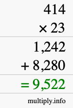 How to calculate 414 times 23 using long multiplication