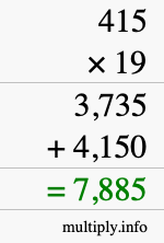 How to calculate 415 times 19 using long multiplication