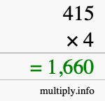 How to calculate 415 times 4 using long multiplication How to calculate 415 times 4 using long multiplication