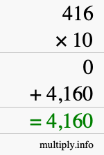 How to calculate 416 times 10 using long multiplication How to calculate 416 times 10 using long multiplication