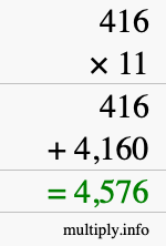 How to calculate 416 times 11 using long multiplication