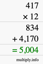 How to calculate 417 times 12 using long multiplication How to calculate 417 times 12 using long multiplication