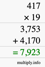 How to calculate 417 times 19 using long multiplication How to calculate 417 times 19 using long multiplication