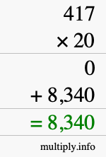 How to calculate 417 times 20 using long multiplication