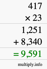 How to calculate 417 times 23 using long multiplication
