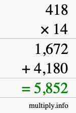 How to calculate 418 times 14 using long multiplication How to calculate 418 times 14 using long multiplication
