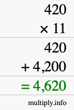 How to calculate 420 times 11 using long multiplication