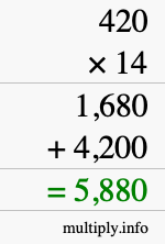 How to calculate 420 times 14 using long multiplication How to calculate 420 times 14 using long multiplication