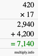How to calculate 420 times 17 using long multiplication How to calculate 420 times 17 using long multiplication