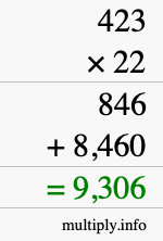 How to calculate 423 times 22 using long multiplication