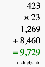How to calculate 423 times 23 using long multiplication