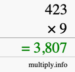 How to calculate 423 times 9 using long multiplication