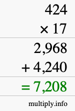 How to calculate 424 times 17 using long multiplication