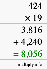 How to calculate 424 times 19 using long multiplication How to calculate 424 times 19 using long multiplication