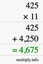 How to calculate 425 times 11 using long multiplication How to calculate 425 times 11 using long multiplication