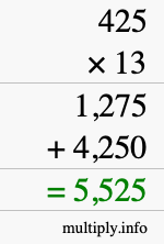 How to calculate 425 times 13 using long multiplication How to calculate 425 times 13 using long multiplication