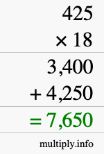 How to calculate 425 times 18 using long multiplication How to calculate 425 times 18 using long multiplication