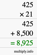 How to calculate 425 times 21 using long multiplication How to calculate 425 times 21 using long multiplication