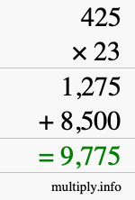 How to calculate 425 times 23 using long multiplication How to calculate 425 times 23 using long multiplication