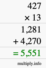 How to calculate 427 times 13 using long multiplication
