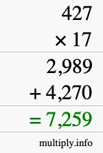 How to calculate 427 times 17 using long multiplication