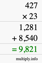 How to calculate 427 times 23 using long multiplication