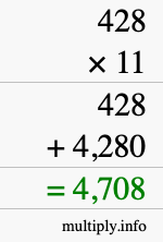 How to calculate 428 times 11 using long multiplication How to calculate 428 times 11 using long multiplication