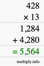 How to calculate 428 times 13 using long multiplication How to calculate 428 times 13 using long multiplication