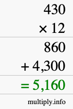 How to calculate 430 times 12 using long multiplication