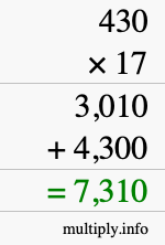 How to calculate 430 times 17 using long multiplication