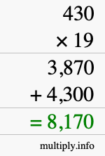 How to calculate 430 times 19 using long multiplication