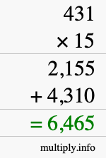 How to calculate 431 times 15 using long multiplication