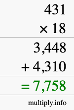 How to calculate 431 times 18 using long multiplication