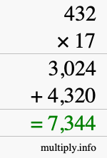 How to calculate 432 times 17 using long multiplication