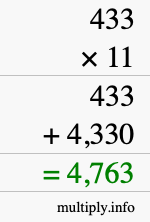 How to calculate 433 times 11 using long multiplication How to calculate 433 times 11 using long multiplication
