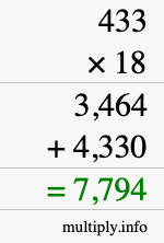 How to calculate 433 times 18 using long multiplication How to calculate 433 times 18 using long multiplication
