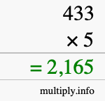 How to calculate 433 times 5 using long multiplication How to calculate 433 times 5 using long multiplication