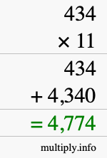 How to calculate 434 times 11 using long multiplication
