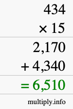 How to calculate 434 times 15 using long multiplication